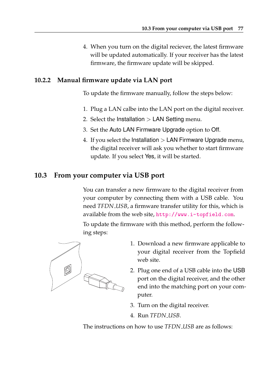 2 manual firmware update via lan port, 3 from your computer via usb port | Topfield Digital Cable Receiver Personal Video Recorder TF 600 PVRc User Manual | Page 83 / 90