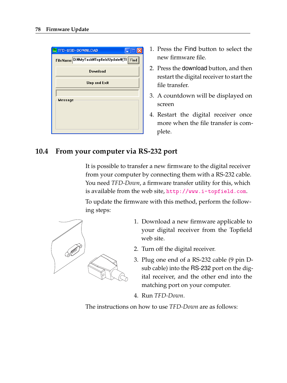 4 from your computer via rs-232 port | Topfield Digital Cable Receiver Personal Video Recorder TF 600 PVRc User Manual | Page 84 / 90