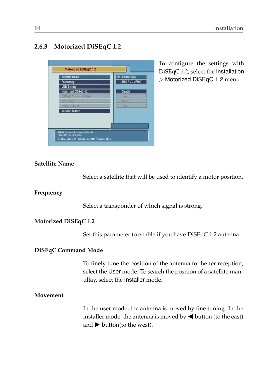 3 motorized diseqc 1.2, Motorized diseqc 1.2 | Topfield TF6000F User Manual | Page 18 / 58