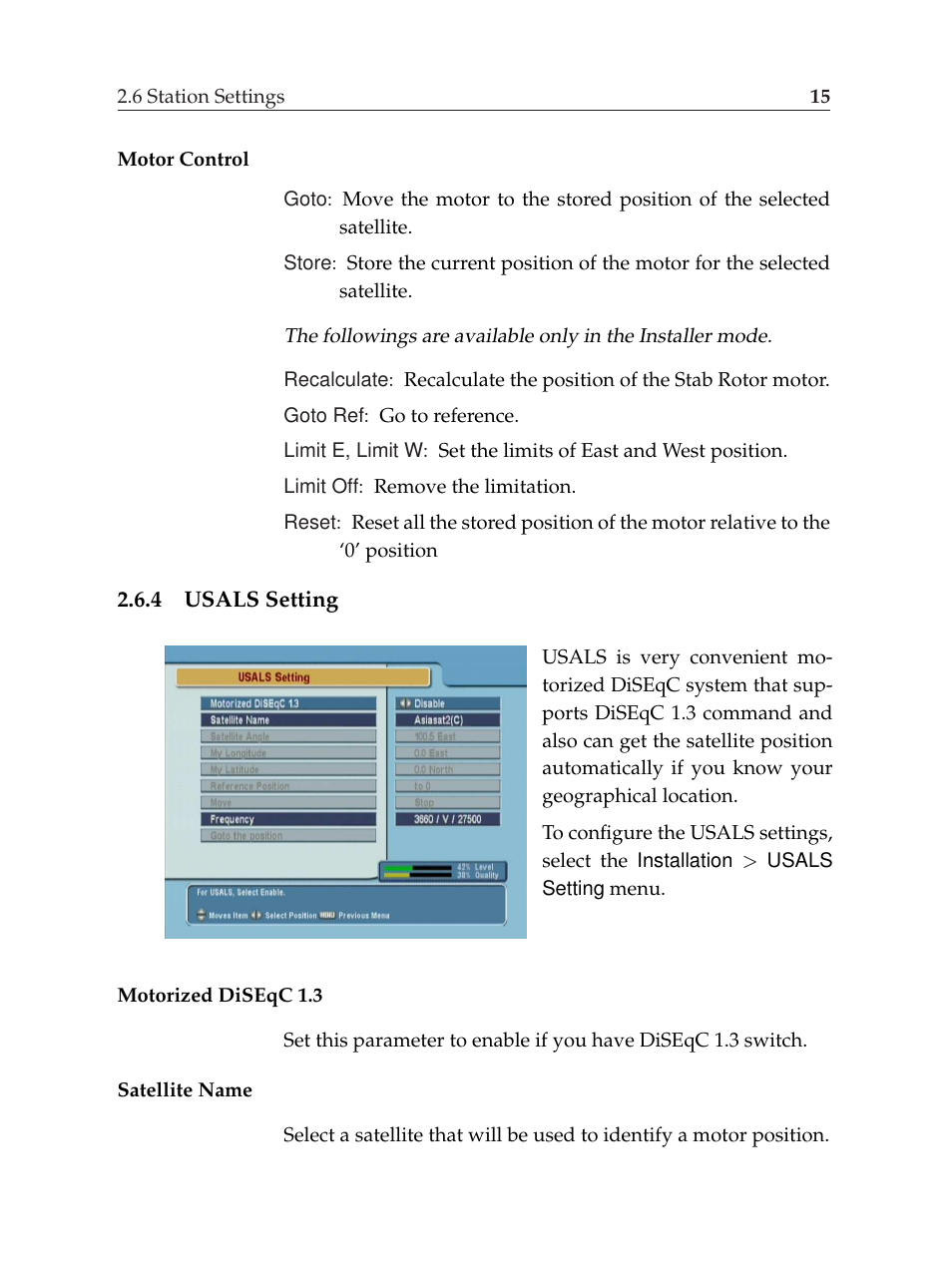 4 usals setting, Usals setting | Topfield TF6000F User Manual | Page 19 / 58