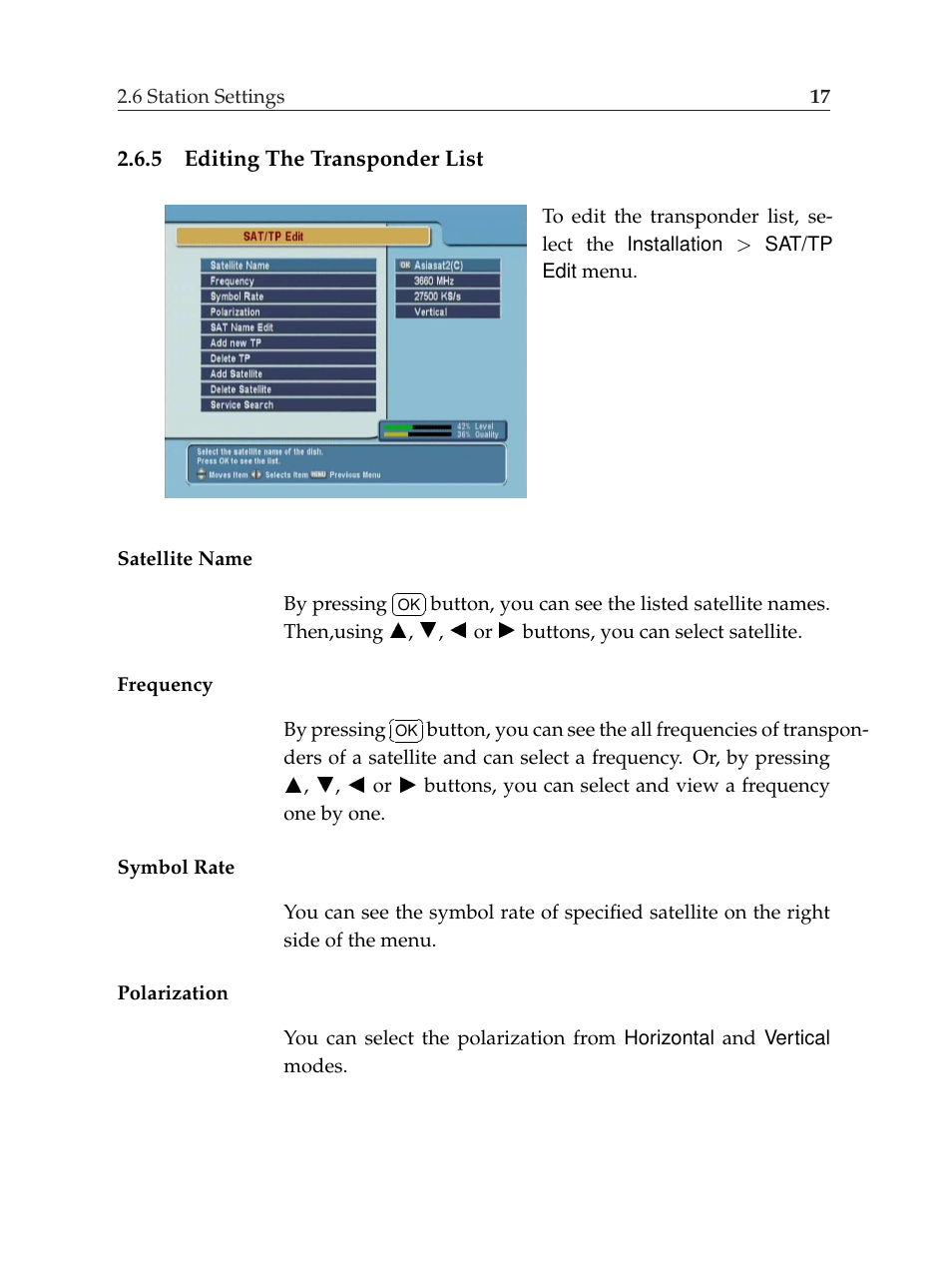 5 editing the transponder list, Editing the transponder list | Topfield TF6000F User Manual | Page 21 / 58