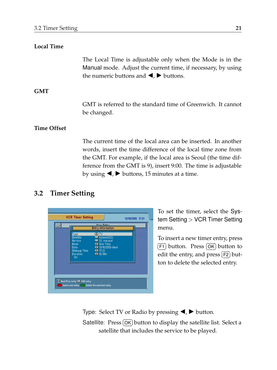 2 timer setting, Timer setting | Topfield TF6000F User Manual | Page 25 / 58