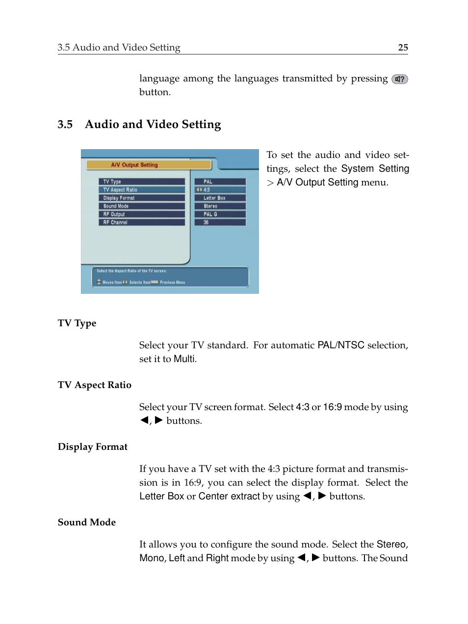5 audio and video setting, Audio and video setting | Topfield TF6000F User Manual | Page 29 / 58
