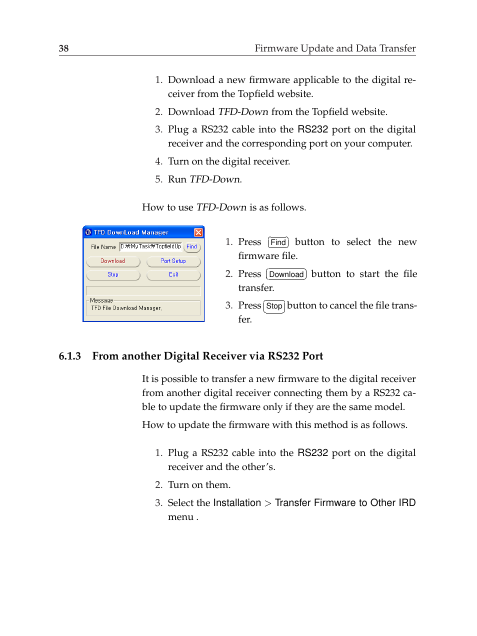 3 from another digital receiver via rs232 port, From another digital receiver via rs232 port | Topfield TF6000F User Manual | Page 42 / 58