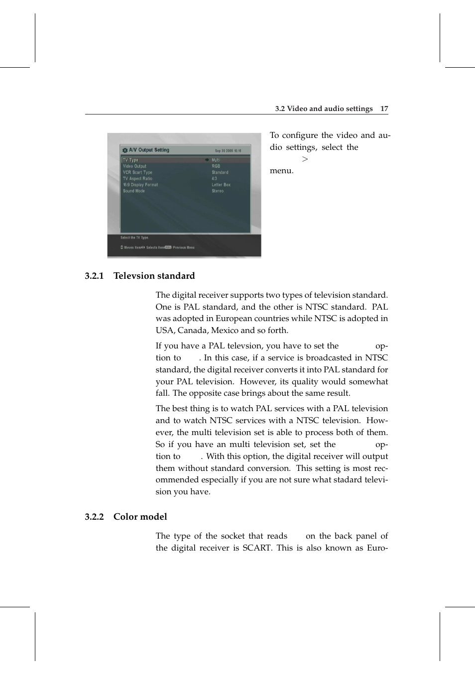1 televsion standard, 2 color model, Televsion standard | Color model | Topfield DV3 Digital Terrestrial Receiver Personal Video Recorder TF 6000 PVRt User Manual | Page 25 / 88