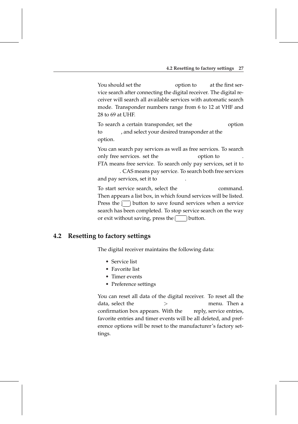 2 resetting to factory settings, Resetting to factory settings | Topfield DV3 Digital Terrestrial Receiver Personal Video Recorder TF 6000 PVRt User Manual | Page 35 / 88