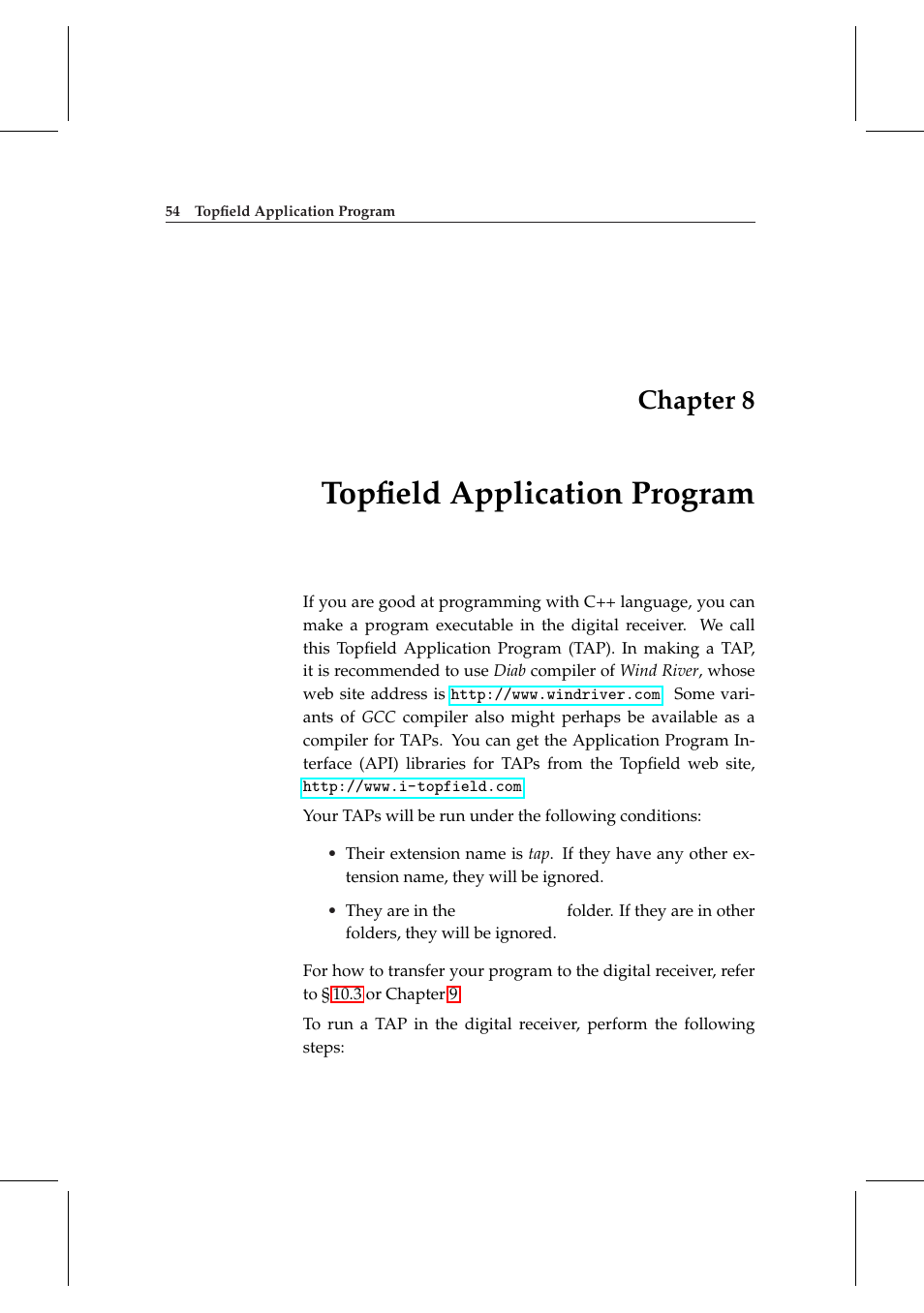 8 topfield application program, Topﬁeld application program, Chapter 8 | Topfield DV3 Digital Terrestrial Receiver Personal Video Recorder TF 6000 PVRt User Manual | Page 62 / 88