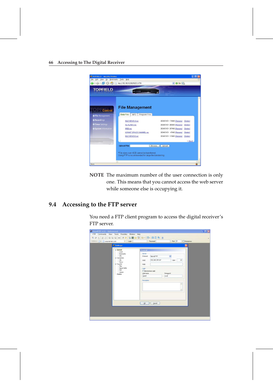 4 accessing to the ftp server, Accessing to the ftp server | Topfield DV3 Digital Terrestrial Receiver Personal Video Recorder TF 6000 PVRt User Manual | Page 74 / 88