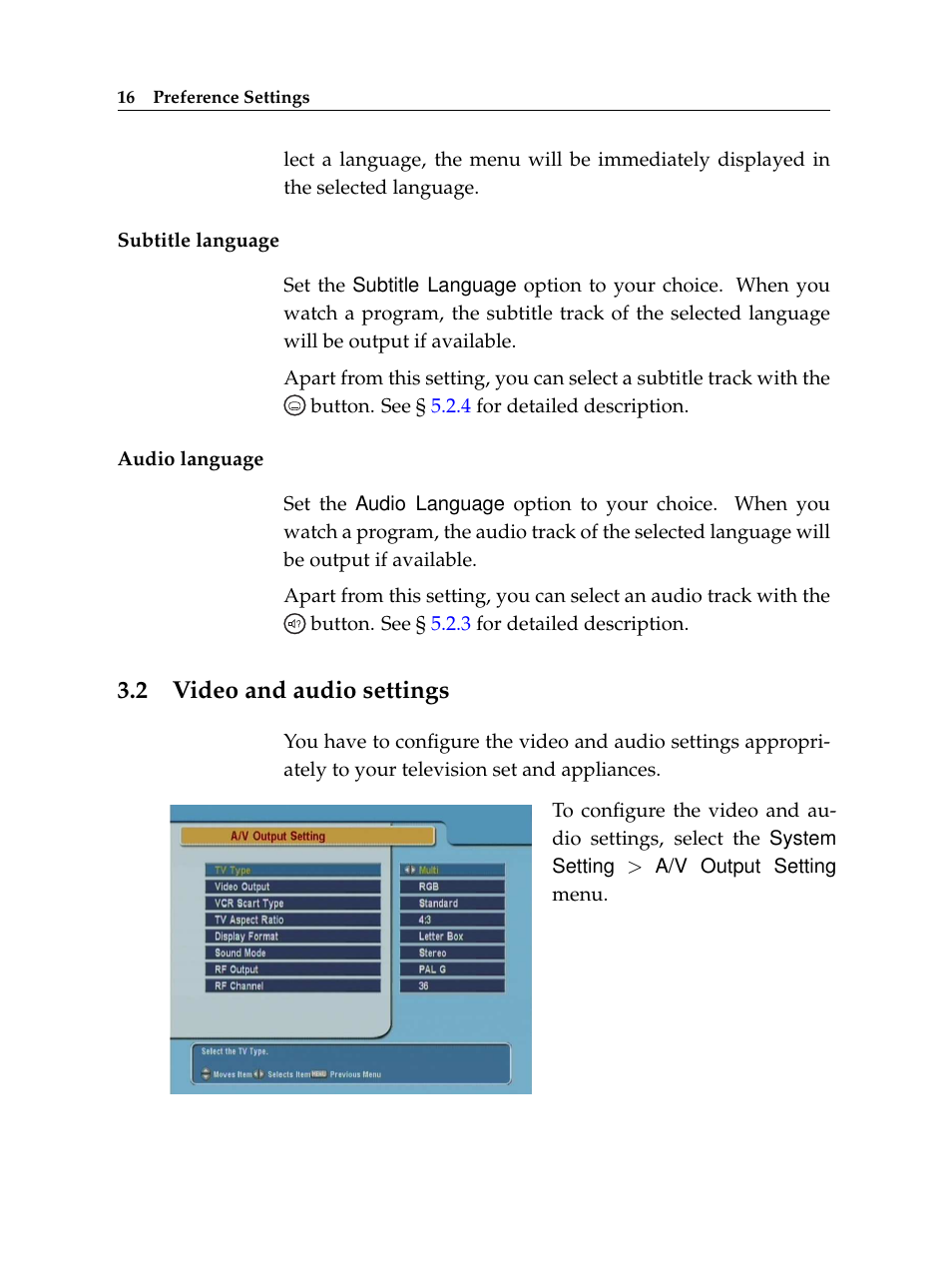 2 video and audio settings, Video and audio settings | Topfield TF 5100 CI User Manual | Page 22 / 64