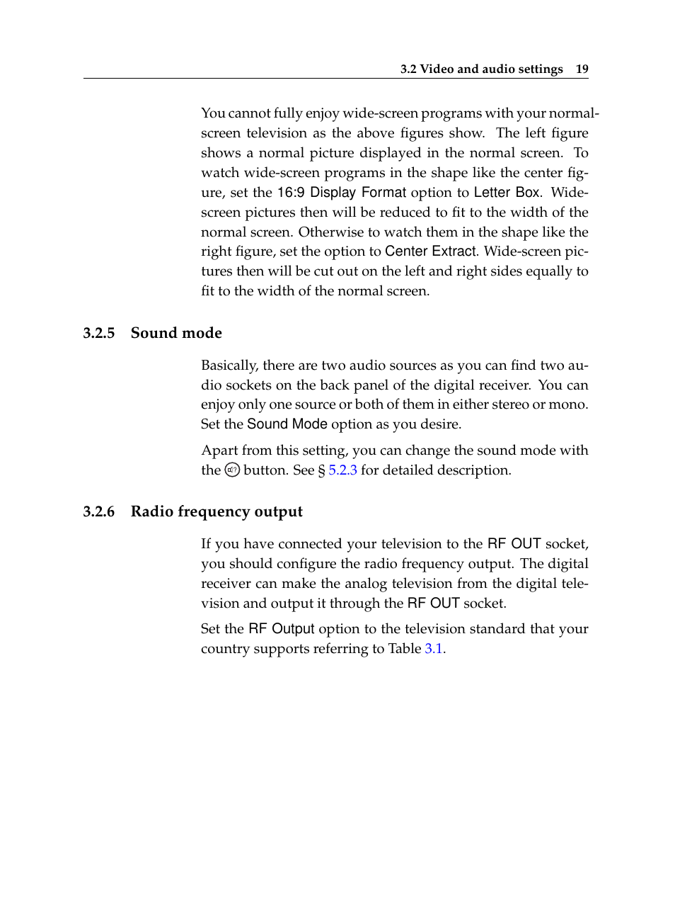 5 sound mode, 6 radio frequency output, Sound mode | Radio frequency output | Topfield TF 5100 CI User Manual | Page 25 / 64