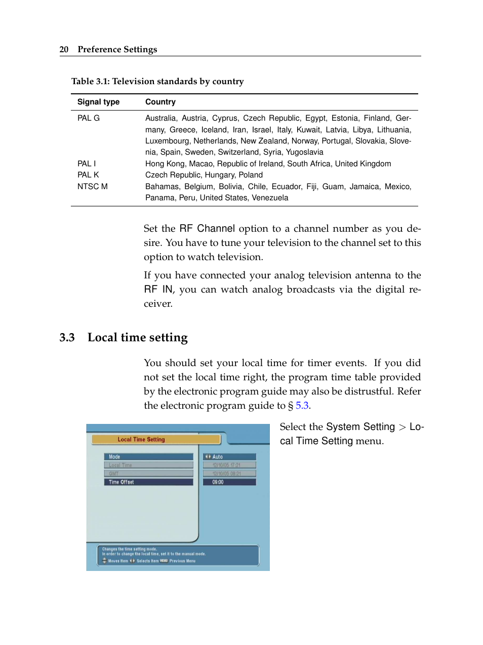 3 local time setting, Local time setting | Topfield TF 5100 CI User Manual | Page 26 / 64
