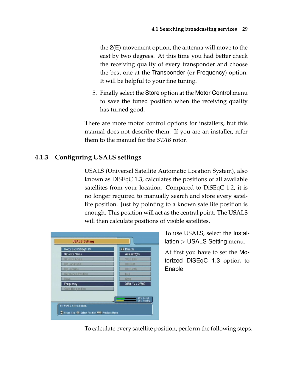 3 configuring usals settings, Configuring usals settings | Topfield TF 5100 CI User Manual | Page 35 / 64