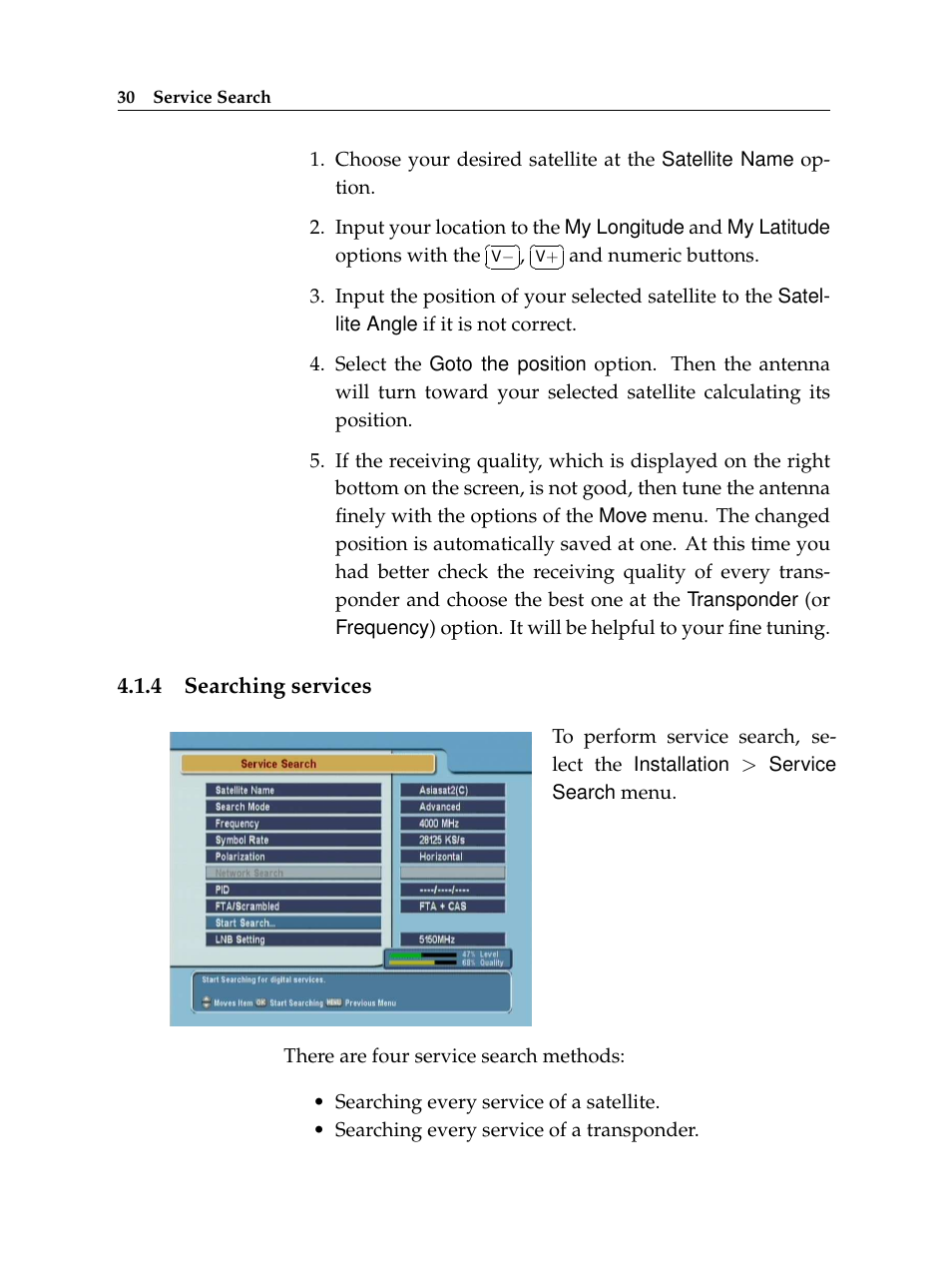 4 searching services, Searching services | Topfield TF 5100 CI User Manual | Page 36 / 64