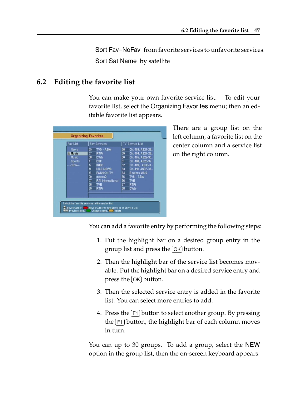 2 editing the favorite list, Editing the favorite list | Topfield TF 5100 CI User Manual | Page 53 / 64