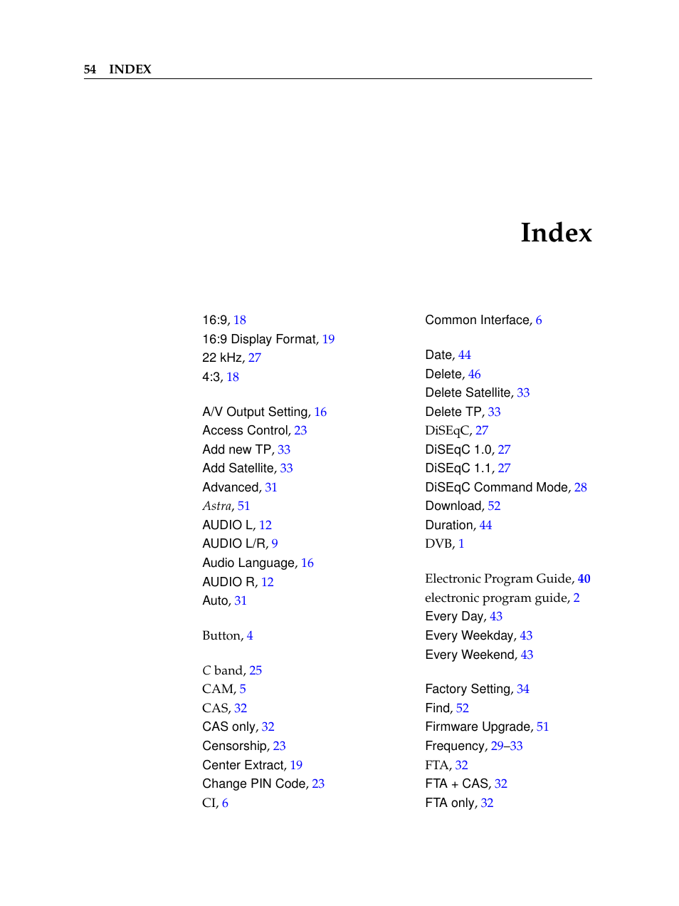 Index | Topfield TF 5100 CI User Manual | Page 60 / 64
