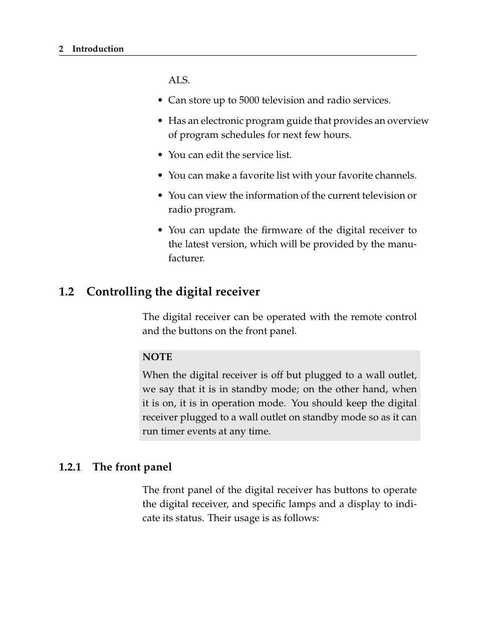 2 controlling the digital receiver, 1 the front panel, Controlling the digital receiver | The front panel | Topfield TF 5100 CI User Manual | Page 8 / 64