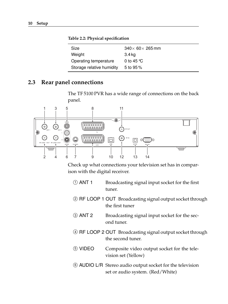 3 rear panel connections, Rear panel connections | Topfield TF 5100 PVR User Manual | Page 16 / 76