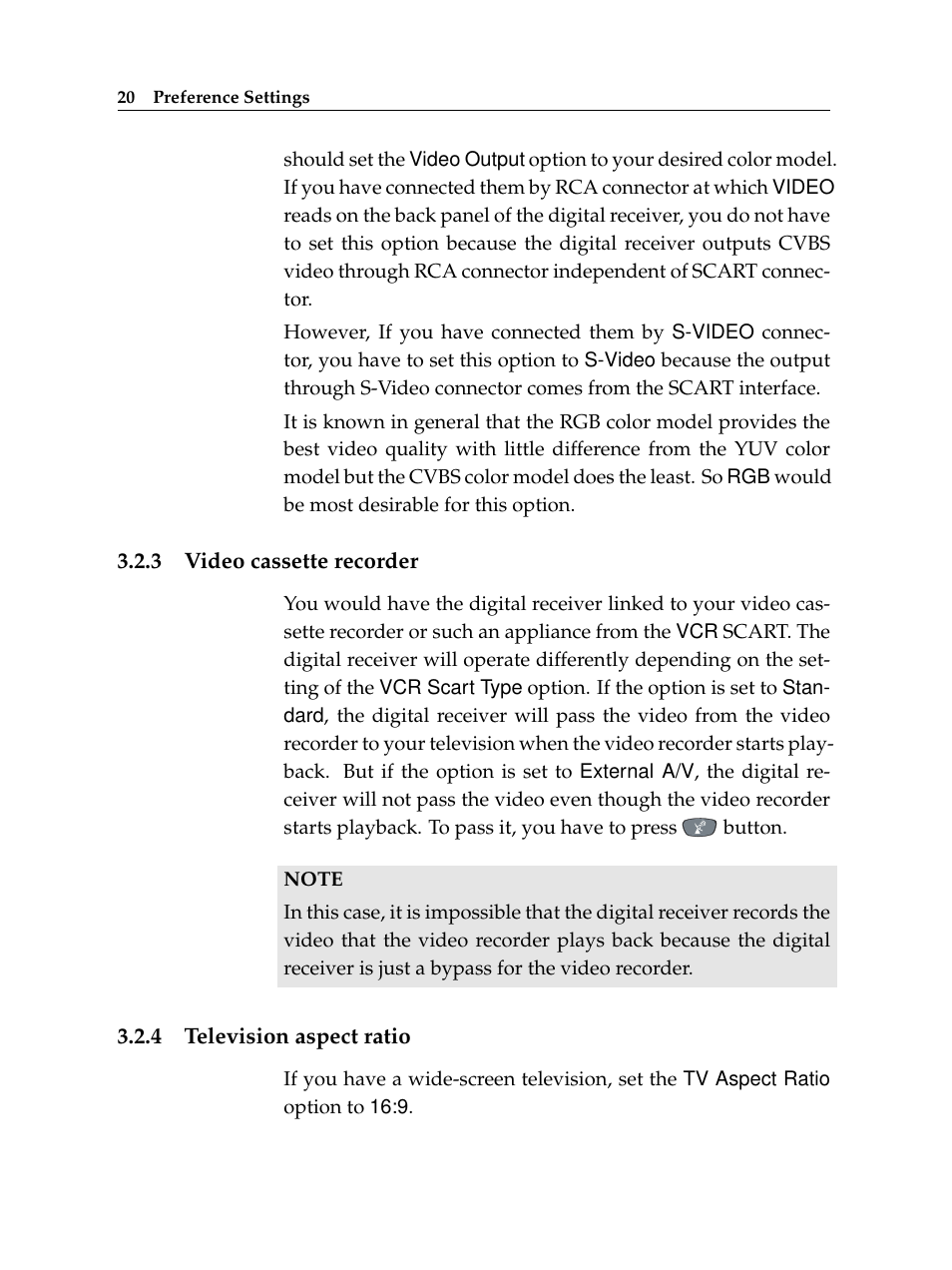 3 video cassette recorder, 4 television aspect ratio, Video cassette recorder | Television aspect ratio | Topfield TF 5100 PVR User Manual | Page 26 / 76