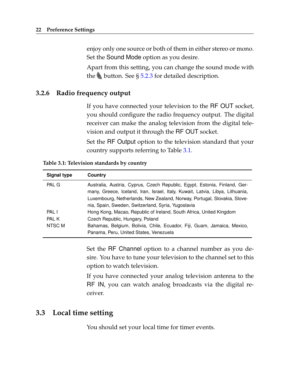 6 radio frequency output, 3 local time setting, Radio frequency output | Local time setting | Topfield TF 5100 PVR User Manual | Page 28 / 76