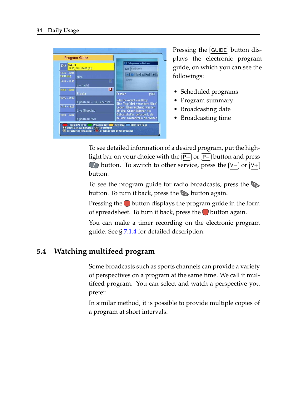 4 watching multifeed program, Watching multifeed program | Topfield TF 5100 PVR User Manual | Page 40 / 76