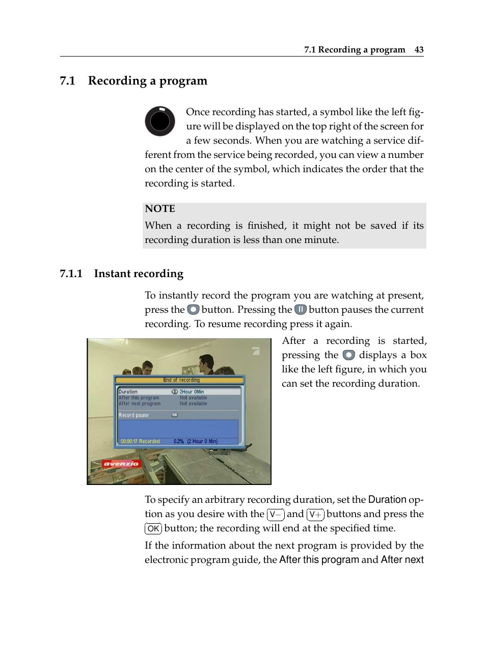 1 recording a program, 1 instant recording, Recording a program | Instant recording | Topfield TF 5100 PVR User Manual | Page 49 / 76