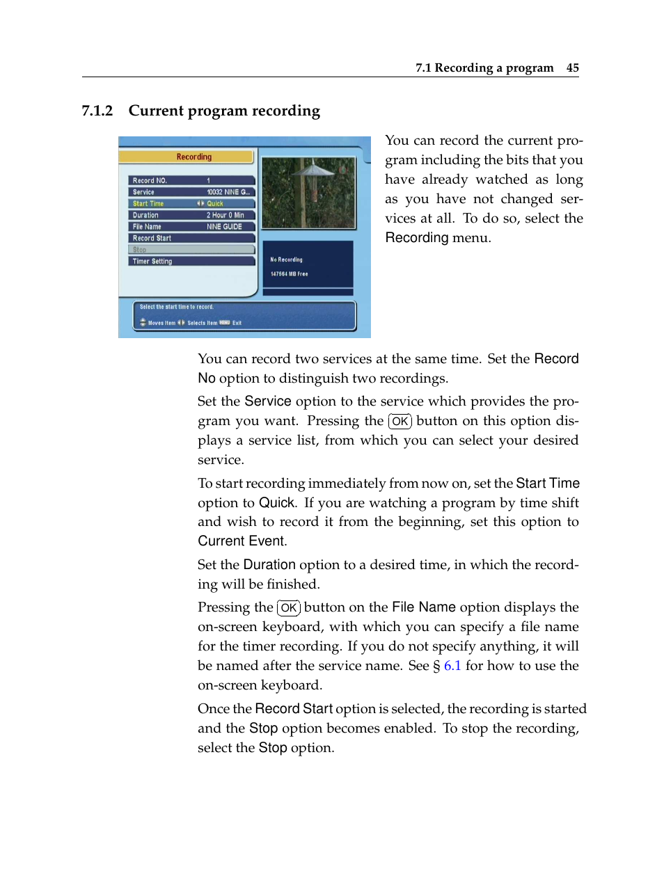 2 current program recording, Current program recording | Topfield TF 5100 PVR User Manual | Page 51 / 76