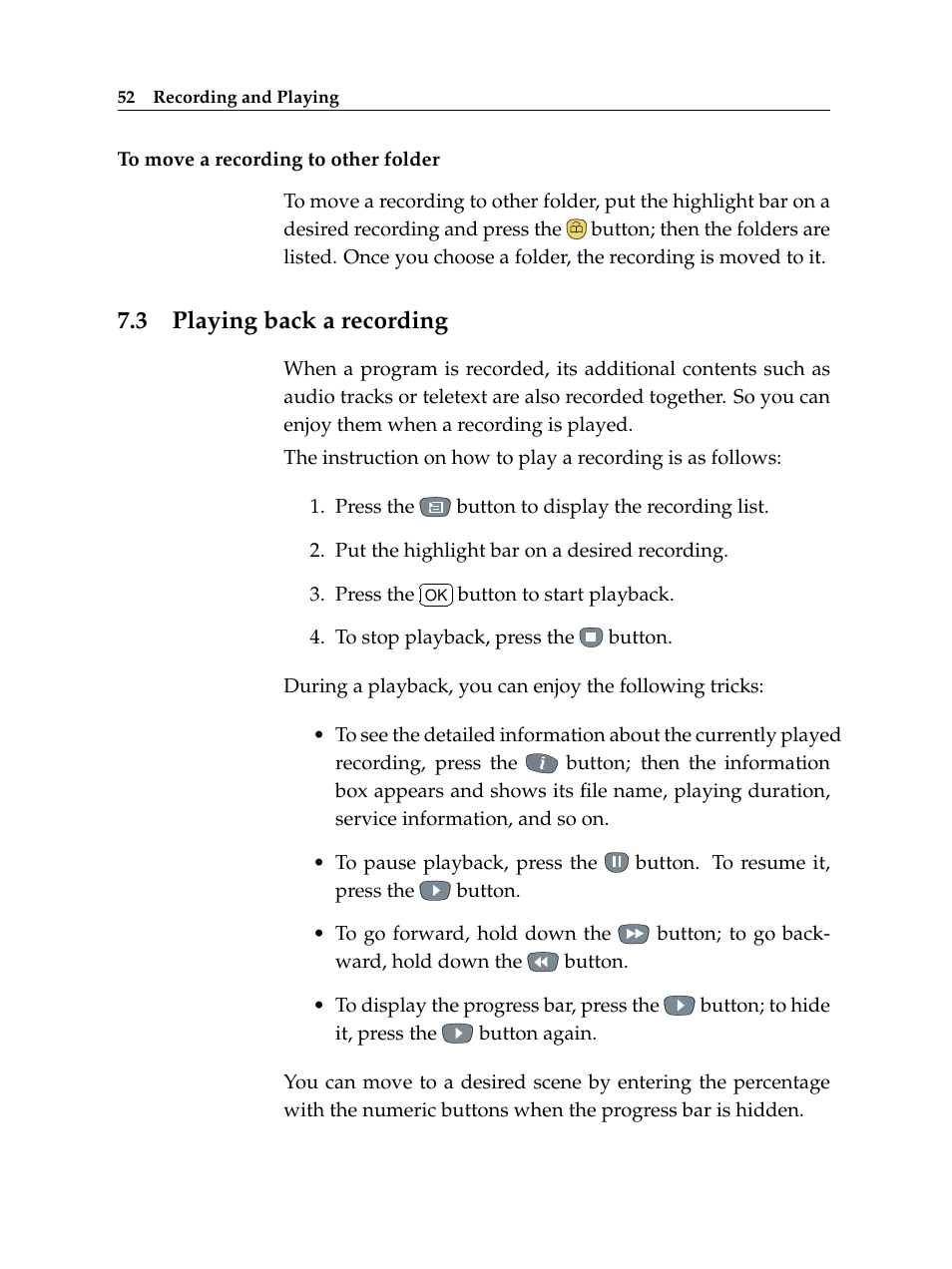 3 playing back a recording, Playing back a recording | Topfield TF 5100 PVR User Manual | Page 58 / 76