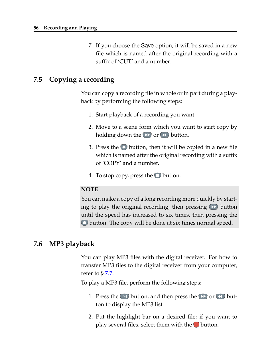 5 copying a recording, 6 mp3 playback, Copying a recording | Mp3 playback | Topfield TF 5100 PVR User Manual | Page 62 / 76