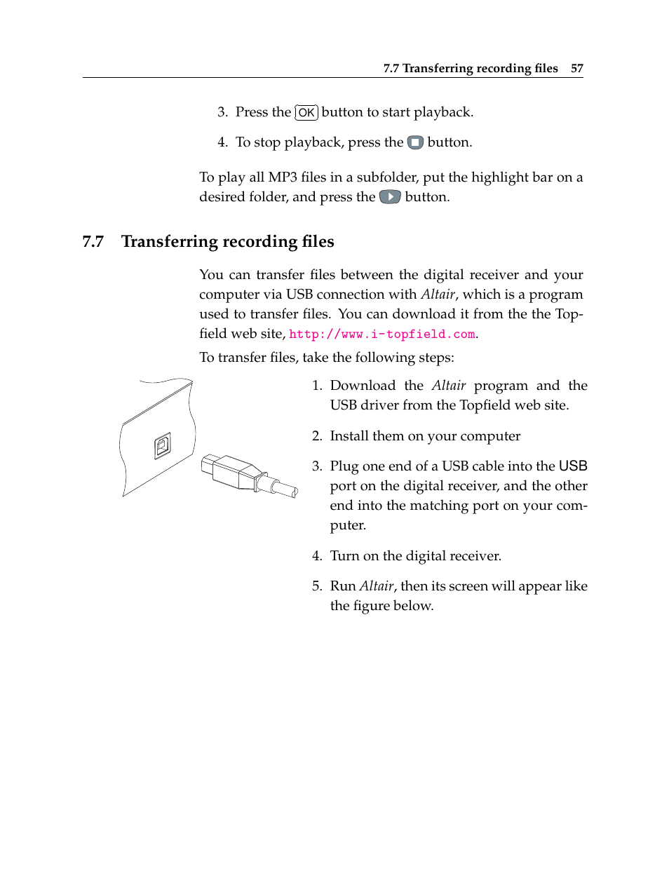 7 transferring recording files, Transferring recording files | Topfield TF 5100 PVR User Manual | Page 63 / 76