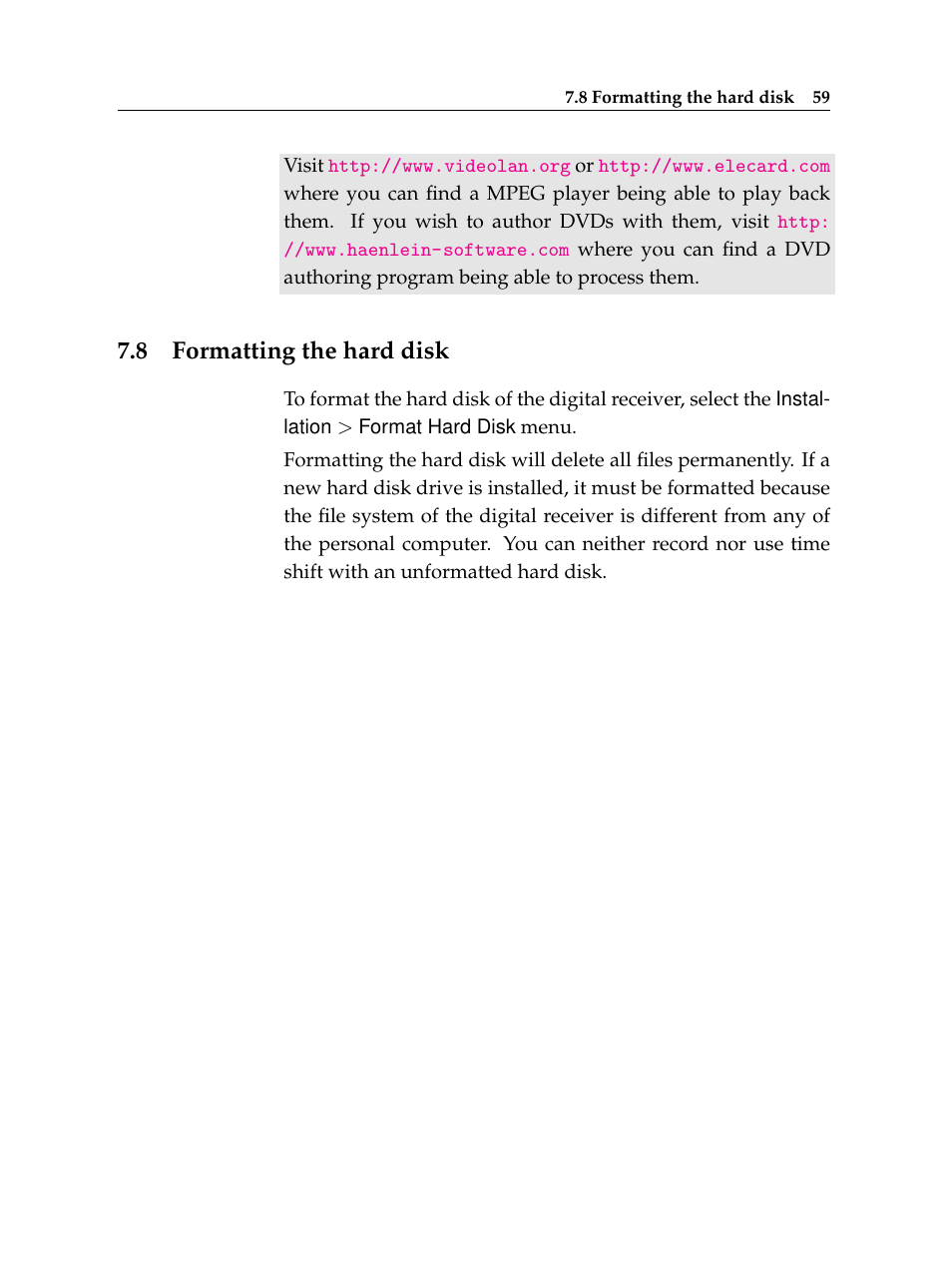 8 formatting the hard disk, Formatting the hard disk | Topfield TF 5100 PVR User Manual | Page 65 / 76