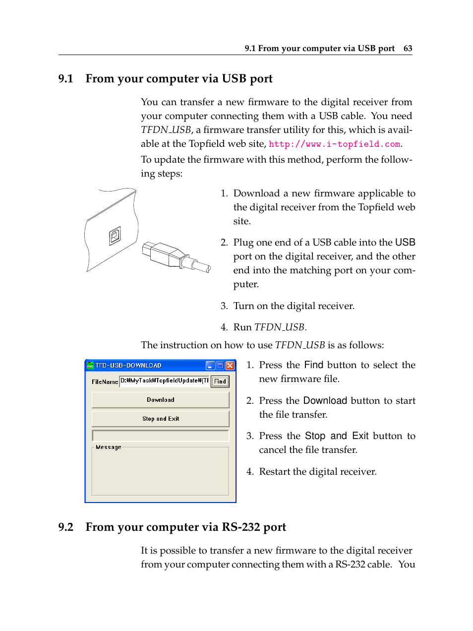 1 from your computer via usb port, 2 from your computer via rs-232 port, From your computer via usb port | From your computer via rs-232 port | Topfield TF 5100 PVR User Manual | Page 69 / 76