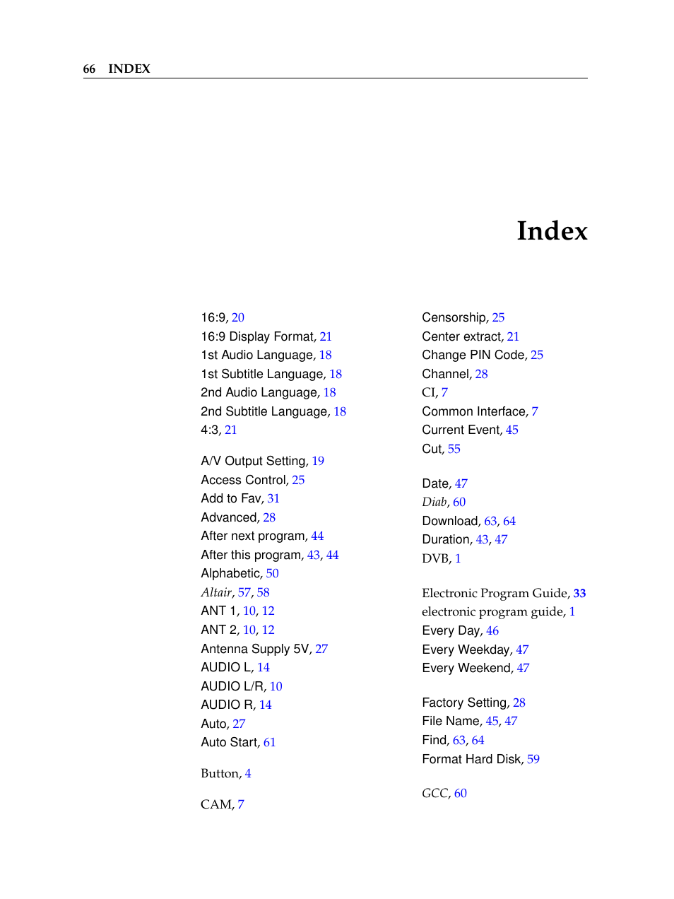 Index | Topfield TF 5100 PVR User Manual | Page 72 / 76