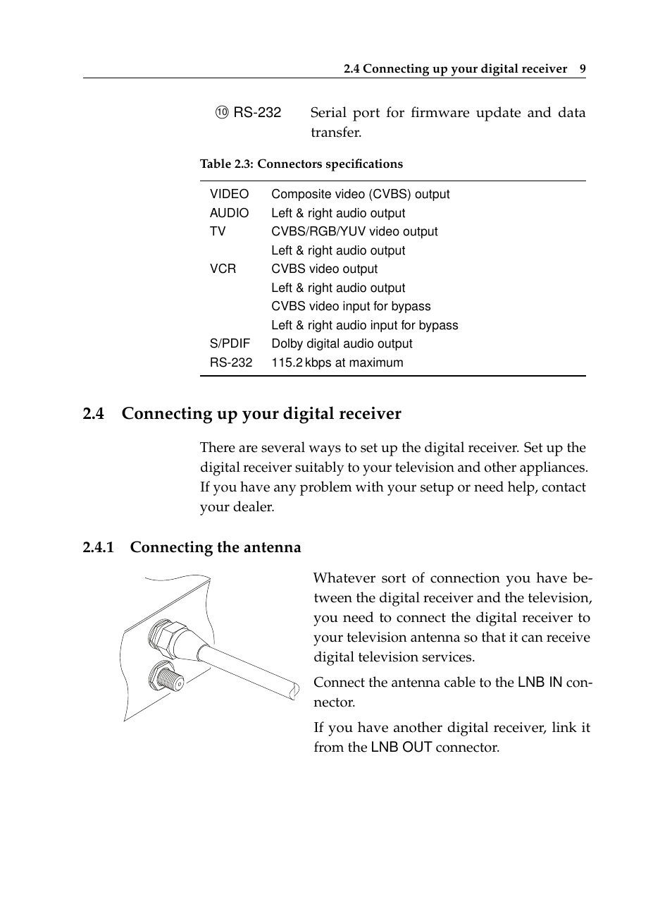 4 connecting up your digital receiver, 1 connecting the antenna, Connecting up your digital receiver | Connecting the antenna | Topfield TF 6000 FE User Manual | Page 15 / 64