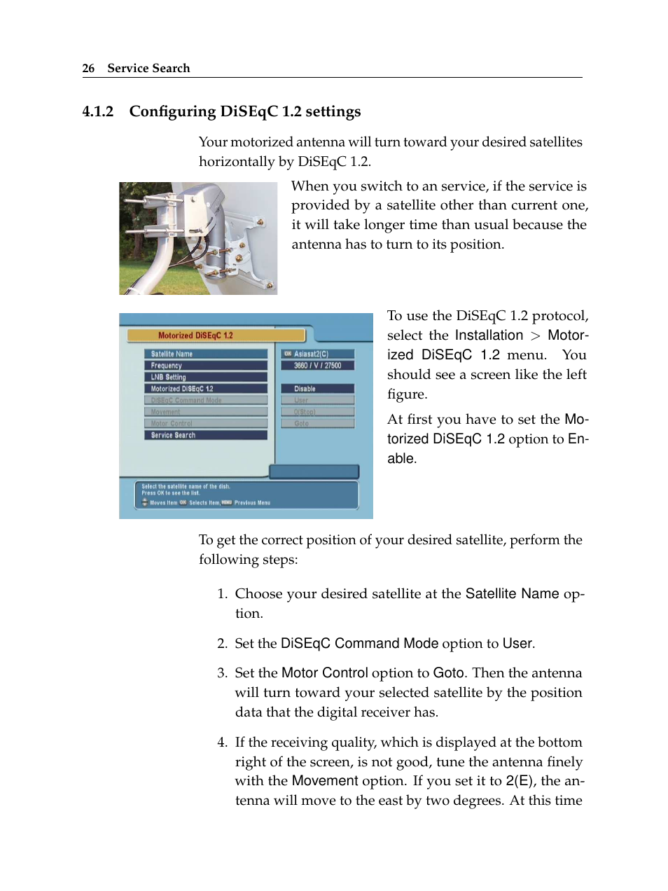 2 configuring diseqc 1.2 settings, Configuring diseqc 1.2 settings | Topfield TF 6000 FE User Manual | Page 32 / 64