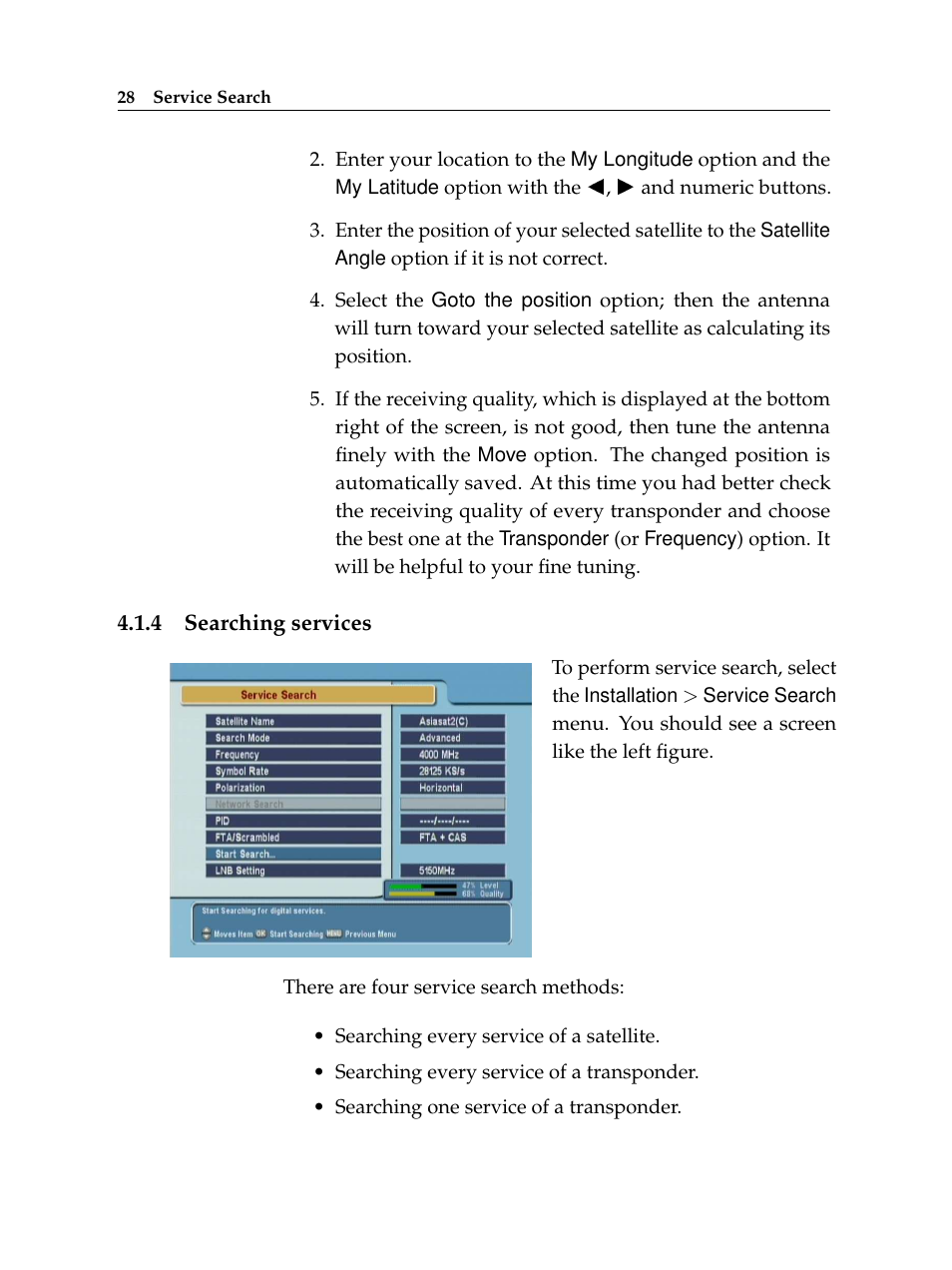 4 searching services, Searching services | Topfield TF 6000 FE User Manual | Page 34 / 64