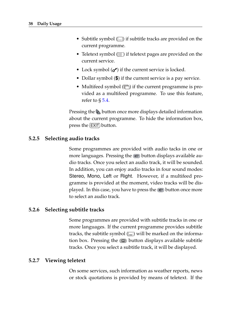 5 selecting audio tracks, 6 selecting subtitle tracks, 7 viewing teletext | Selecting audio tracks, Selecting subtitle tracks, Viewing teletext | Topfield TF 6000 FE User Manual | Page 44 / 64