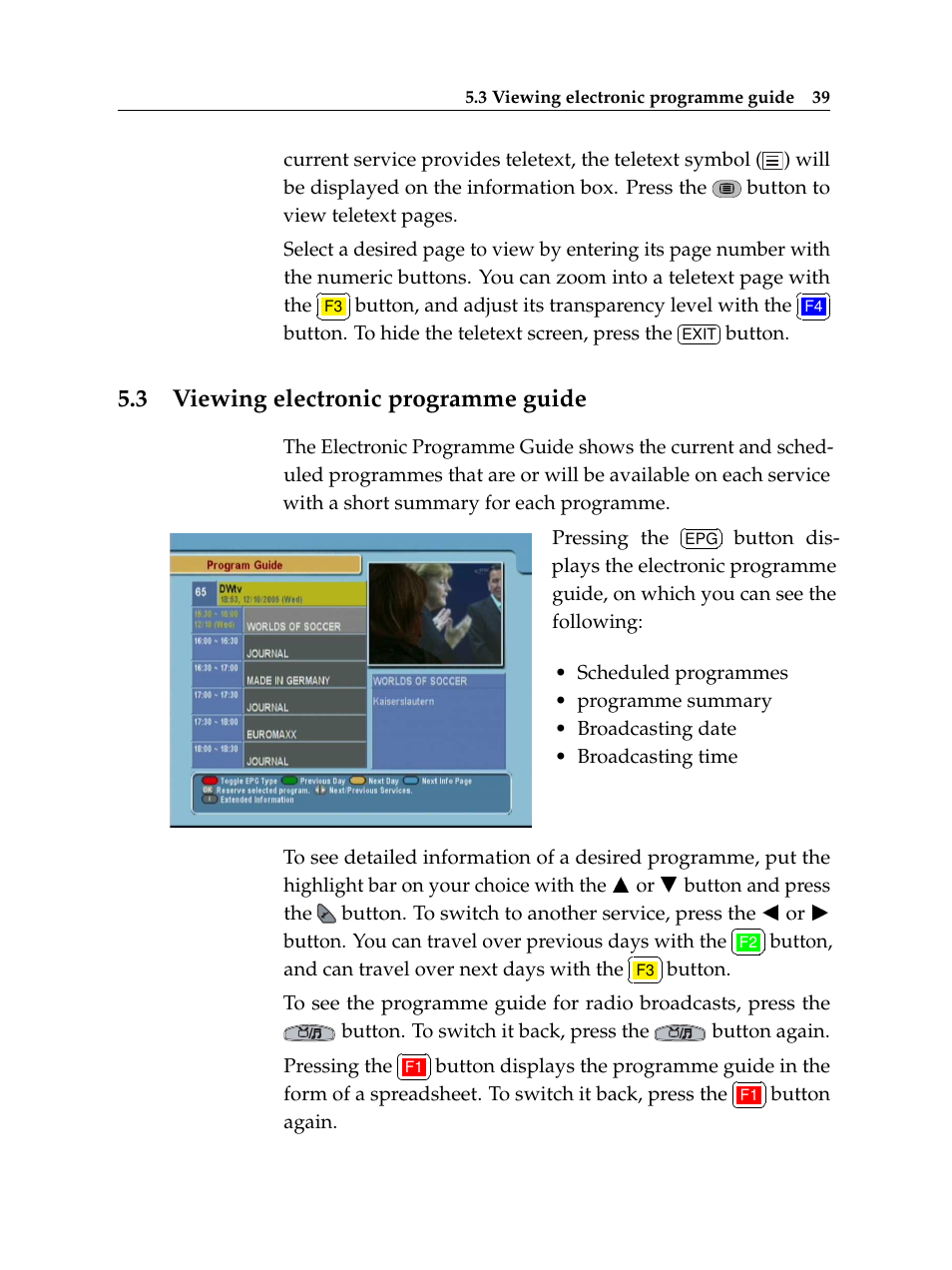 3 viewing electronic programme guide, Viewing electronic programme guide | Topfield TF 6000 FE User Manual | Page 45 / 64