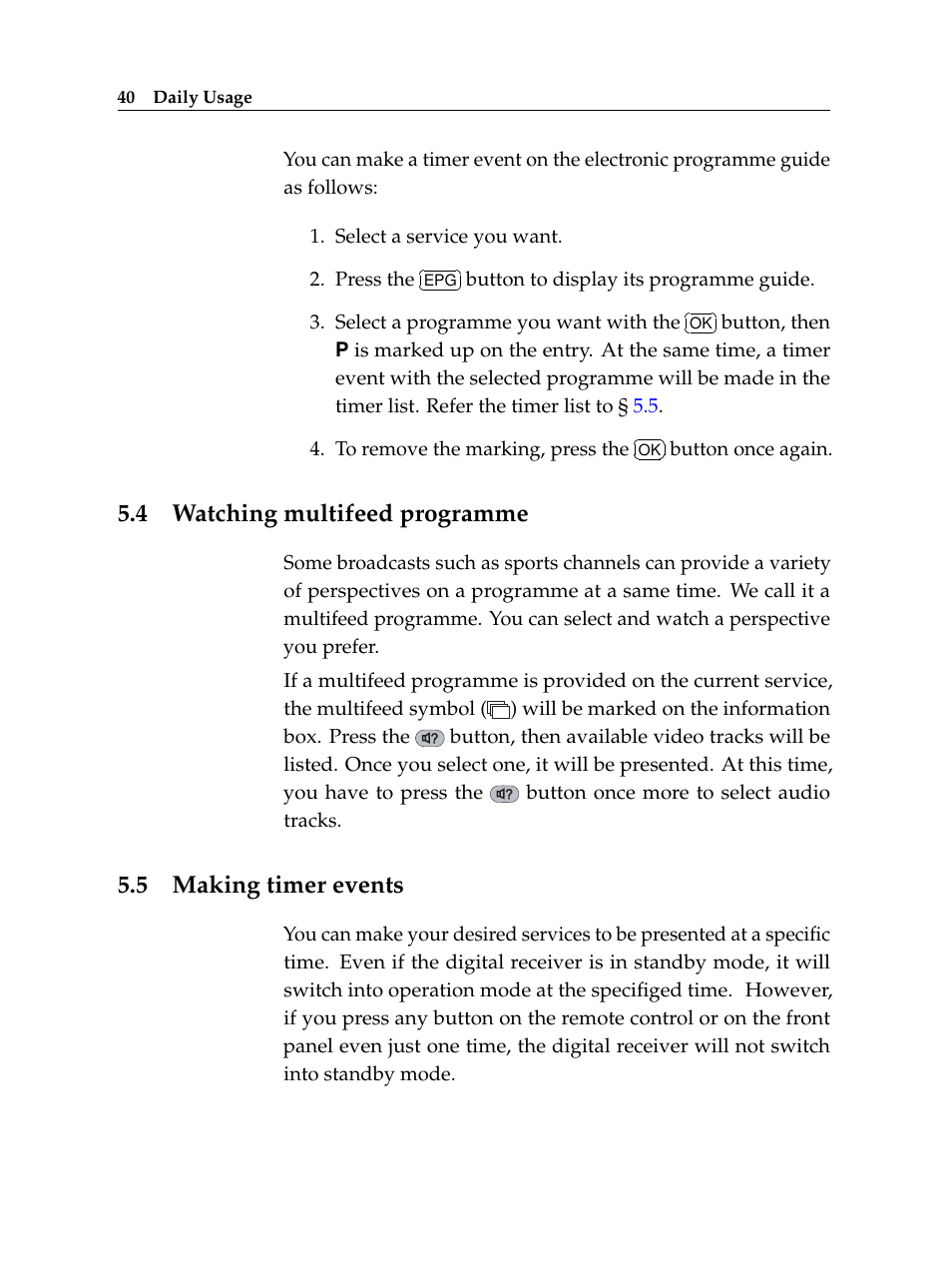 4 watching multifeed programme, 5 making timer events, Watching multifeed programme | Making timer events | Topfield TF 6000 FE User Manual | Page 46 / 64