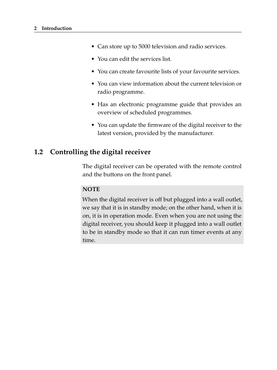 2 controlling the digital receiver, Controlling the digital receiver | Topfield TF 6000 FE User Manual | Page 8 / 64