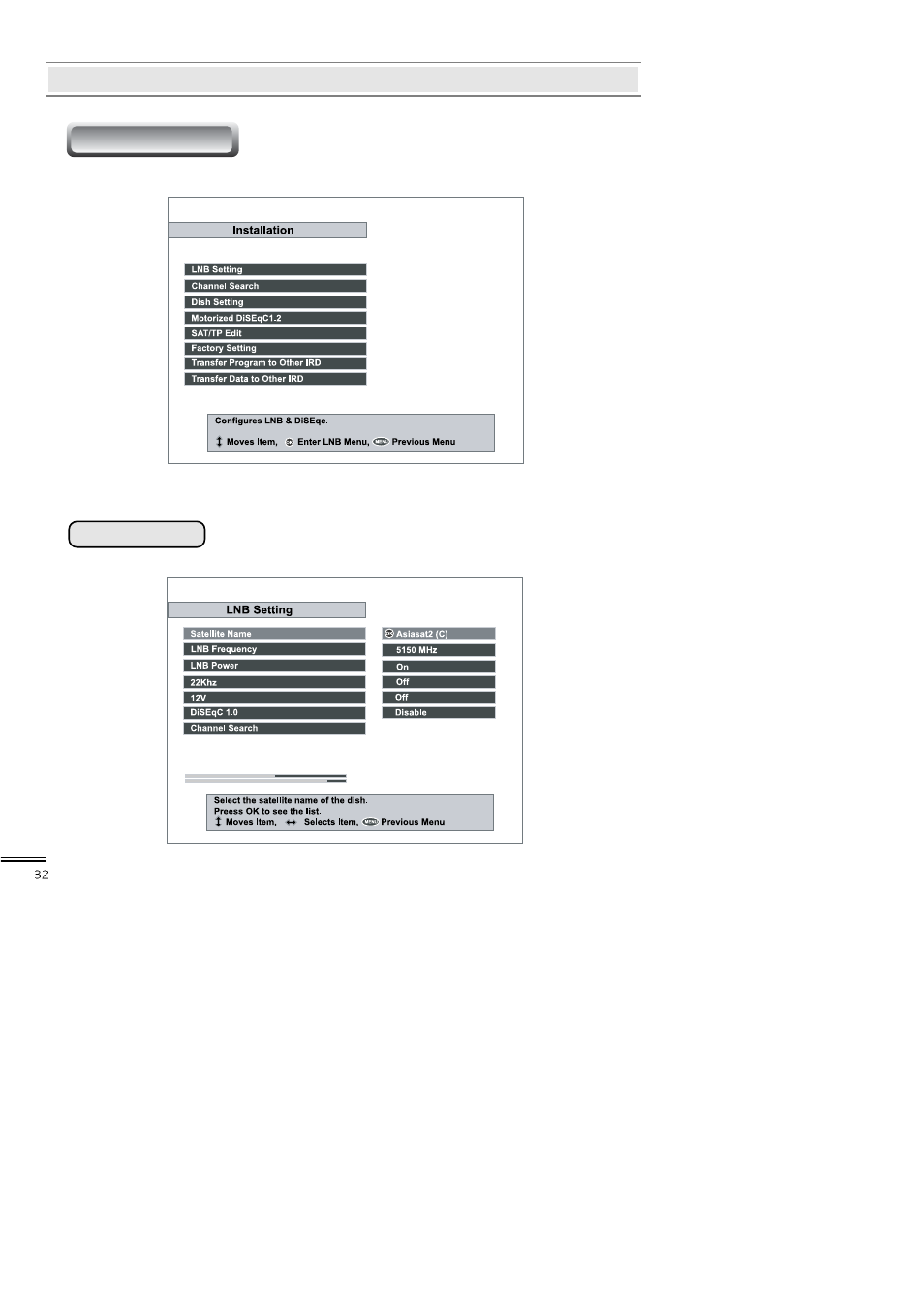 Iv. installation iv-1.lnb setting menu operations | Topfield TF3000FI User Manual | Page 32 / 50