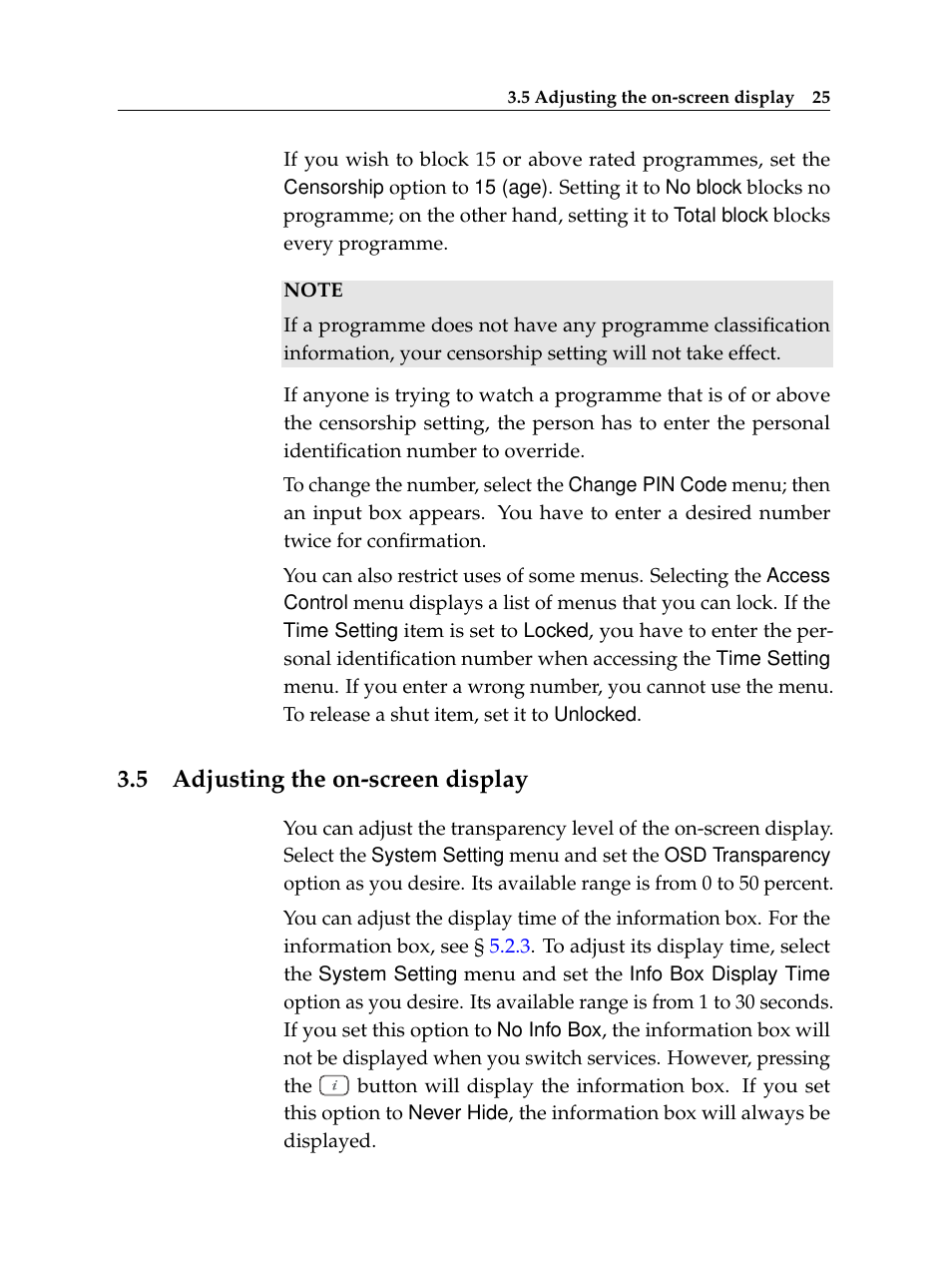 5 adjusting the on-screen display, Adjusting the on-screen display | Topfield Digital Terrestrial Receiver PERSONAL VIDEO RECORDER TF 600 PVRt User Manual | Page 31 / 90