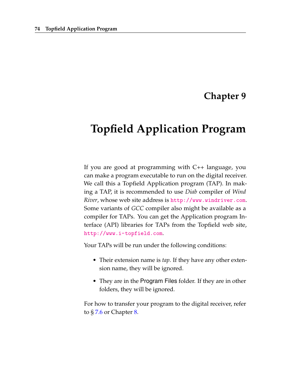 9 topfield application program, Topfield application program, Chapter 9 | Topfield Digital Terrestrial Receiver PERSONAL VIDEO RECORDER TF 600 PVRt User Manual | Page 80 / 90