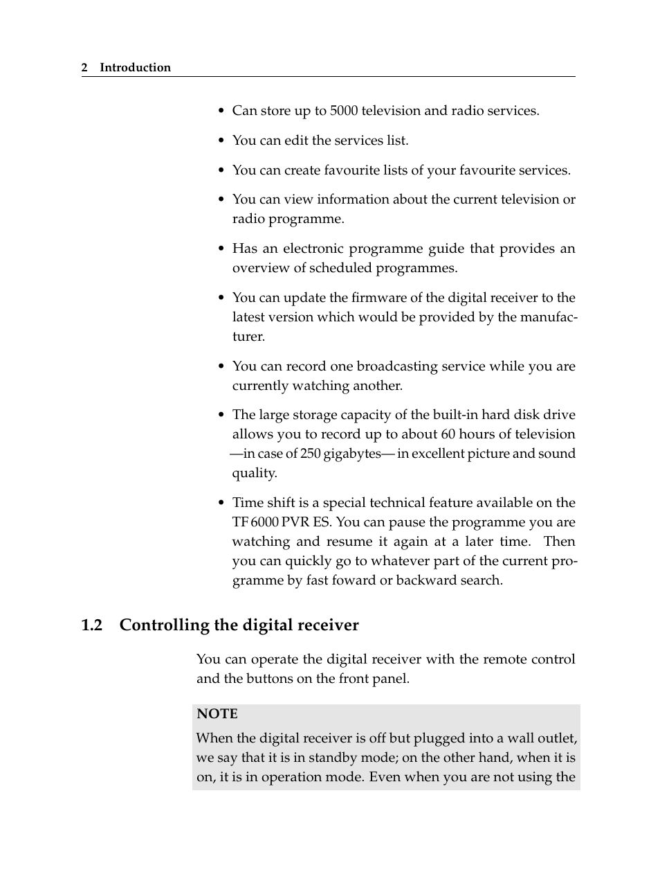 2 controlling the digital receiver, Controlling the digital receiver | Topfield TF 6000 PVR ES User Manual | Page 10 / 110