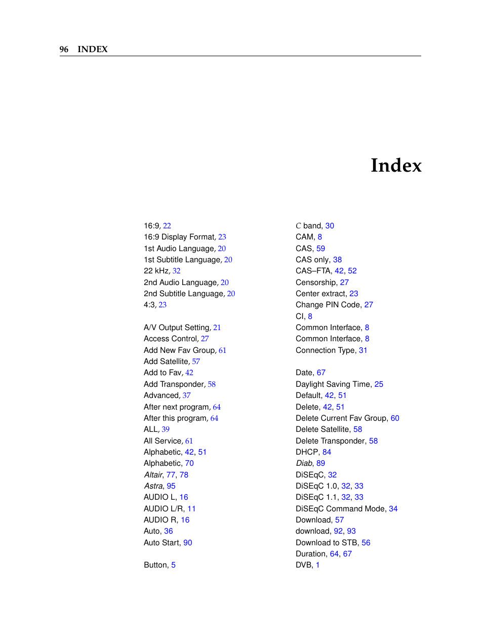 Index | Topfield TF 6000 PVR ES User Manual | Page 104 / 110