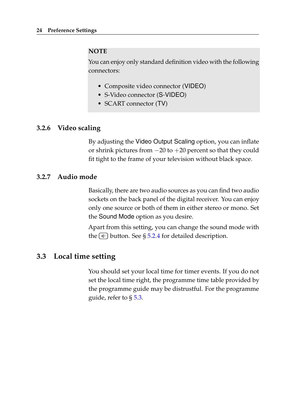 6 video scaling, 7 audio mode, 3 local time setting | Video scaling, Audio mode, Local time setting | Topfield TF 6000 PVR ES User Manual | Page 32 / 110