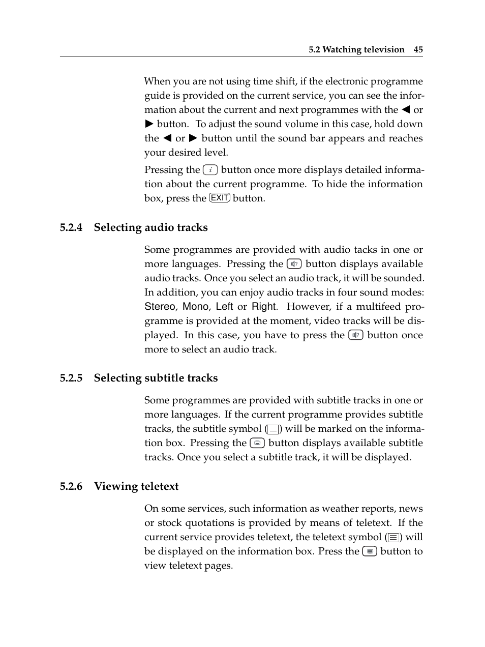 4 selecting audio tracks, 5 selecting subtitle tracks, 6 viewing teletext | Selecting audio tracks, Selecting subtitle tracks, Viewing teletext | Topfield TF 6000 PVR ES User Manual | Page 53 / 110
