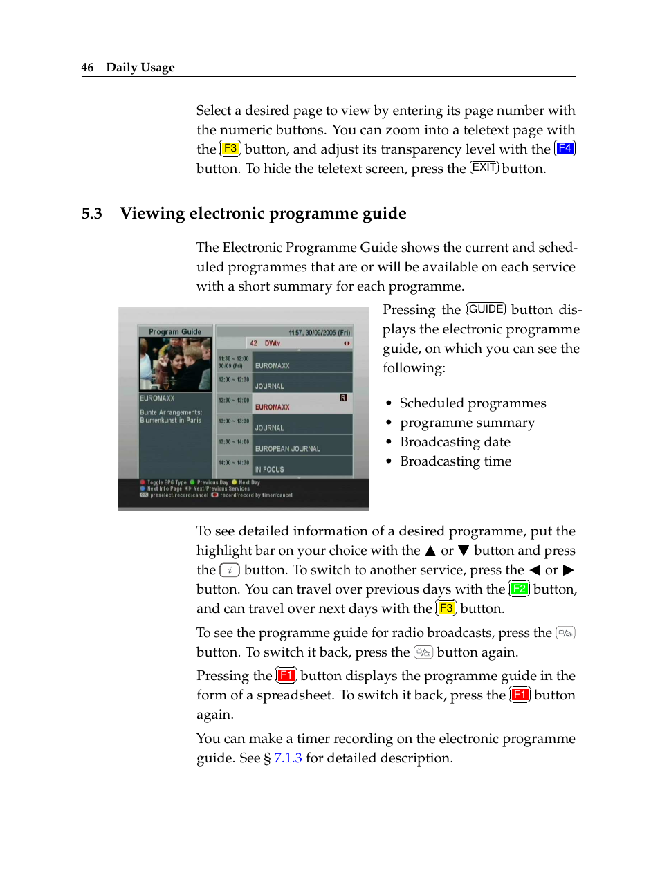 3 viewing electronic programme guide, Viewing electronic programme guide | Topfield TF 6000 PVR ES User Manual | Page 54 / 110