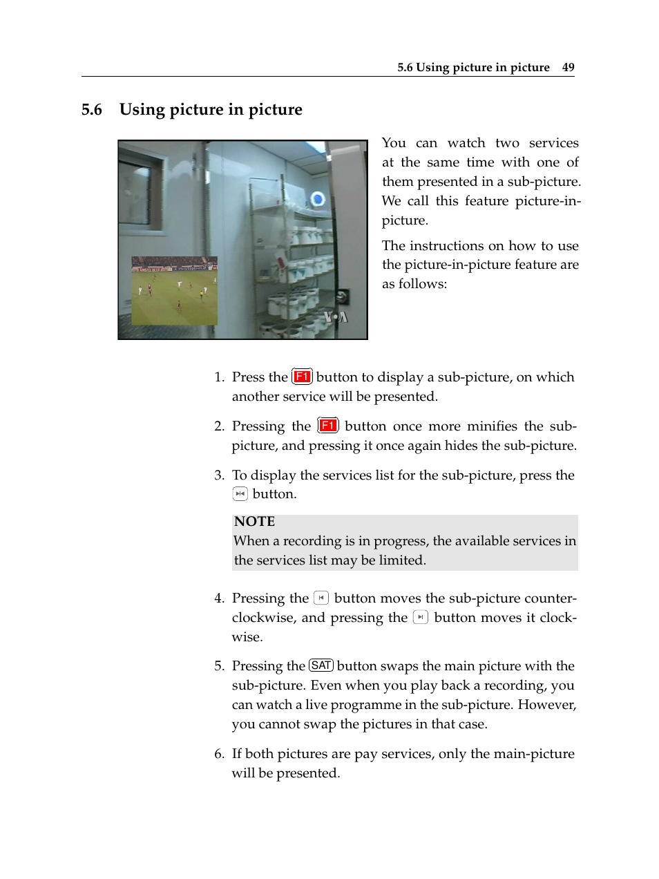 6 using picture in picture, Using picture in picture | Topfield TF 6000 PVR ES User Manual | Page 57 / 110