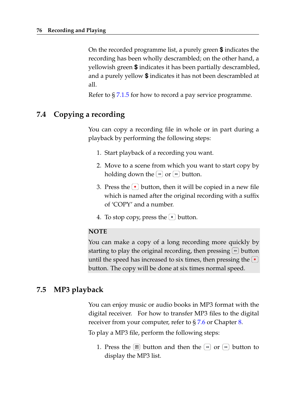 4 copying a recording, 5 mp3 playback, Copying a recording | Mp3 playback | Topfield TF 6000 PVR ES User Manual | Page 84 / 110