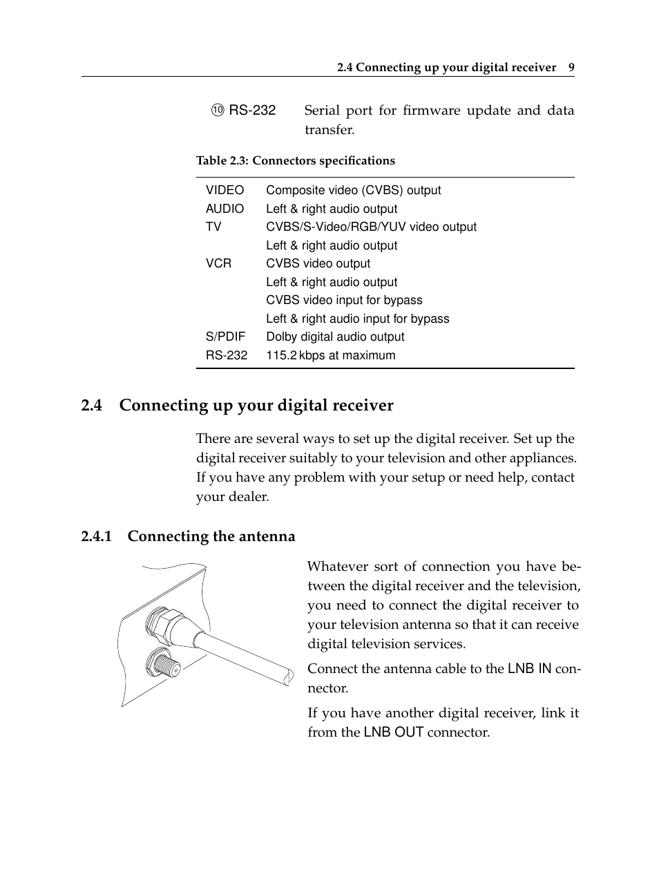 4 connecting up your digital receiver, 1 connecting the antenna, Connecting up your digital receiver | Connecting the antenna | Topfield TF6400IR User Manual | Page 15 / 64